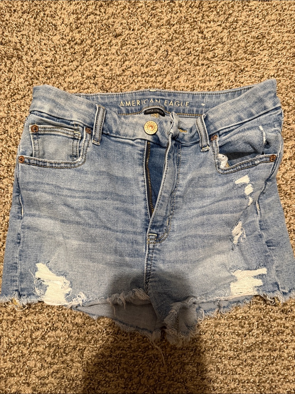 American Eagle Outfitters Light Blue Distressed High-Rise Denim Shorts